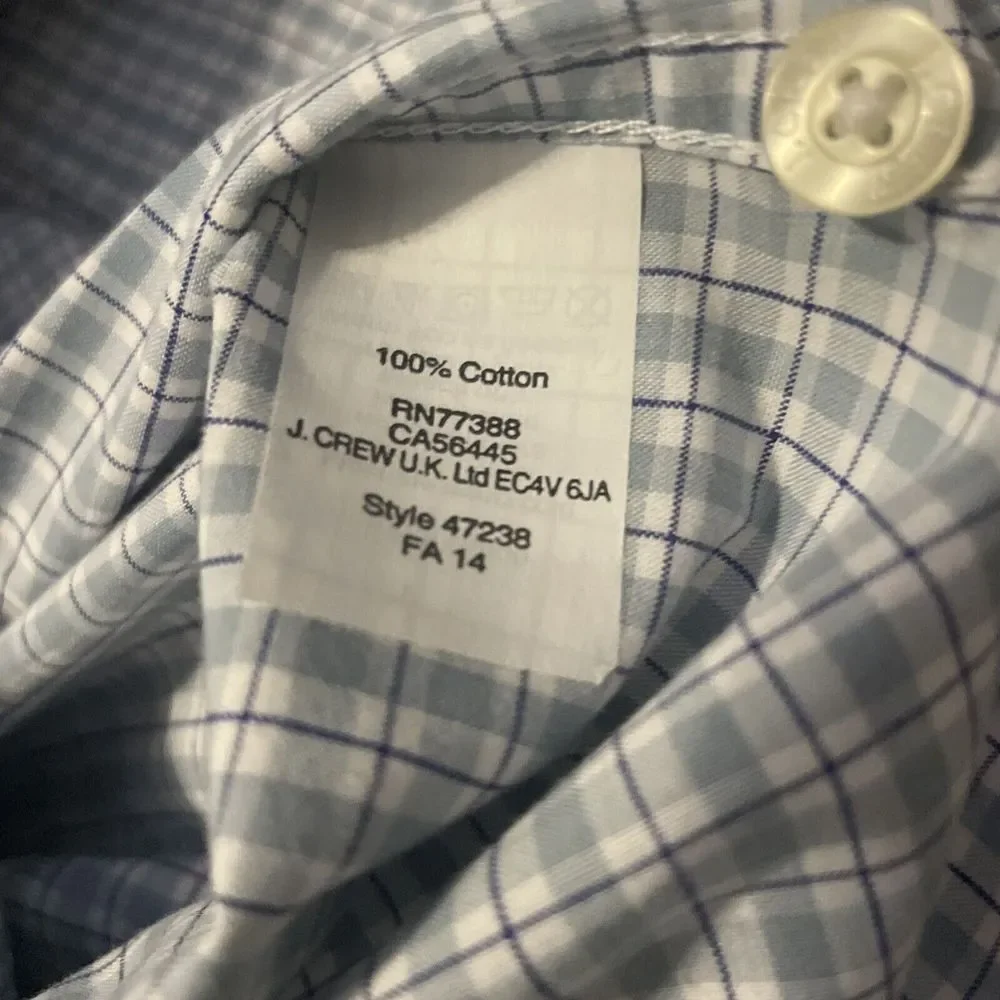 J.CREW Long Sleeve‎ XL Blue Check Button Down Cotton Shirt